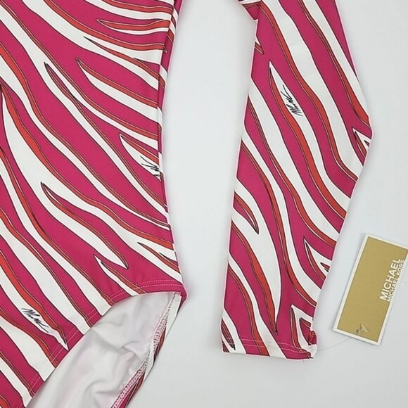 NWT Michael Kors One Piece Long Sleeves Swimsuit Electric Pink Animal Print Sz 8 - Picture 5 of 16